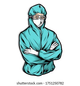 female nurse wearing hazmat uniform vector