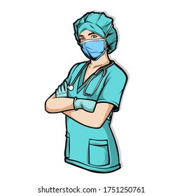 female nurse wearing surgery mask vector