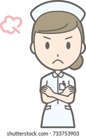 A female nurse wearing a white suit is angry Illustration