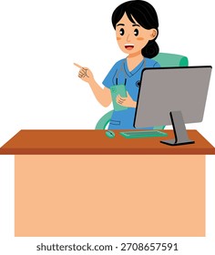 Female Nurse Working at Desk with Computer
