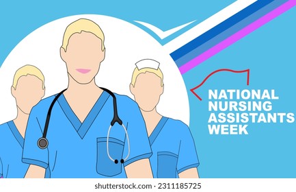 Female Nurses work and march using stethoscopes and text boxes to commemorate National Nursing Assistants Week
