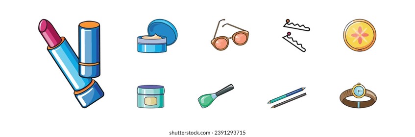 Female Object and Grooming Accessory Item Vector Set