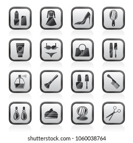 female objects and accessories icons  - vector icon set