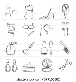 female objects and accessories icons  - vector icon set