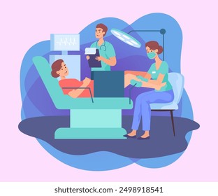 Female obstetrician examining pregnant woman in chair. Examination of patient in gynecologist office flat vector illustration. Pregnancy, childbirth, health concept for banner or landing page