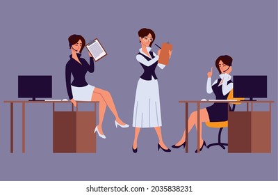 female office assistant working set