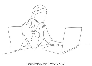 Female office employee is focused. Office concept one-line drawing