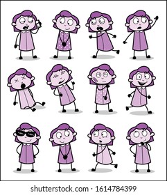 Female Office Executive - Set of Comic Concepts Vector illustrations