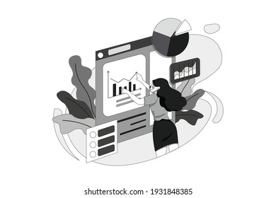 Female office manager arrange her tasks. Flat illustration isolated on white background.