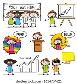 Female Office Manager - Set of Comic Concepts Vector illustrations