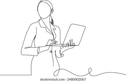 female office work continuous line vector illustration ,line art	