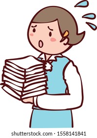 Female office worker carrying documents.