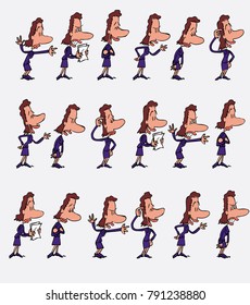 Female office worker character in a set with 18 variations. The character is angry, sad, happy, doubting...  Vector illustration to isolated and funny cartoons characters.

