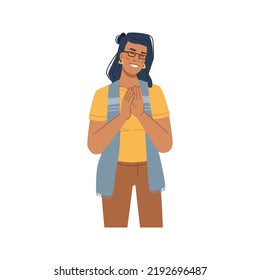 Female office worker clapping and applauding. Vector corporate character with smile on face, congratulating and happy person. Businesswoman, executive or boss, employee