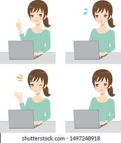 Female office worker in a clerk using a laptop computer