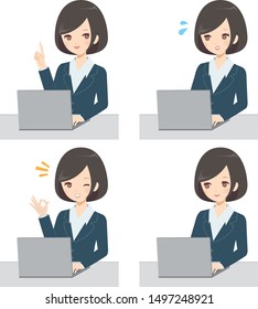 Female office worker in a clerk using a laptop computer