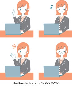 Female office worker in a clerk using a laptop computer