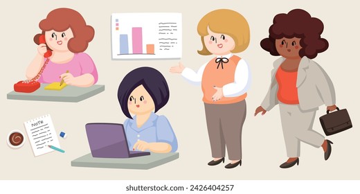 Female office worker with computer and presentation