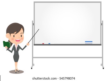 Female Office Worker Explained On The White Board