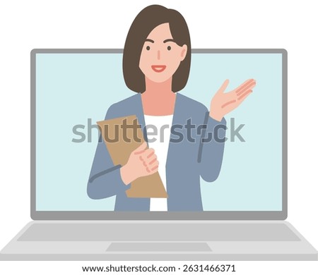 A female office worker explaining using a laptop