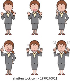 Female office worker facial expression pose set
