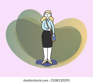 Female office worker in formal wear flat vector illustration. Young smiling woman in blouse and skirt. Occupation and profession concept