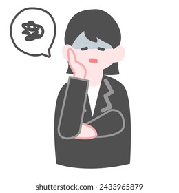 A female office worker at a loss, with her hand on her cheek