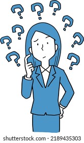 A female office worker with many questions