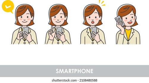 Female office worker operating a smartphone