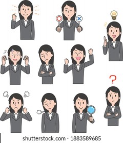 Female office worker pose illustration set