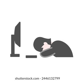 Eine Büroangestellte, die vor ihrem PC zusammensackt