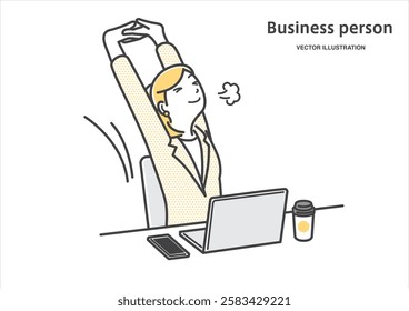 A female office worker stretches out and relaxes