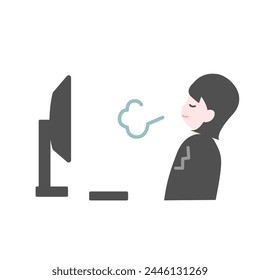 Eine Büroangestellte macht vor ihrem PC eine Pause