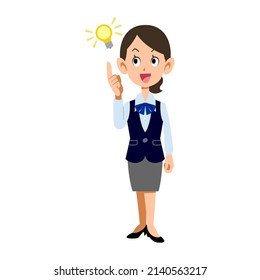 A female office worker in uniform flashes an idea