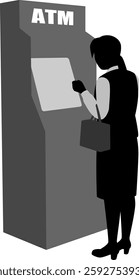Female office worker using ATM