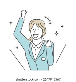 Female office worker vector illustration expressing joy, cheering