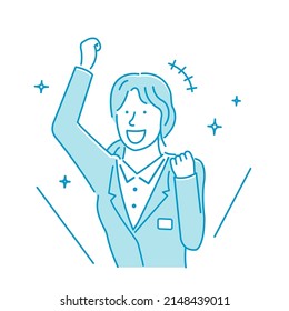 Female office worker vector illustration expressing joy, cheering