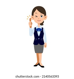 Female Office Worker Wearing Uniform Thumbs Up