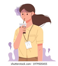A Female Office Worker Who Was Unsatisfied With Her Job And Came To Burnout. Business Stress Concept Vector Illustration.