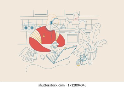 female office worker working at home