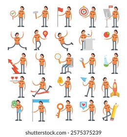 female office workers characters in different poses illustration set