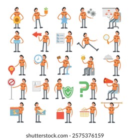 female office workers characters in different poses illustration set