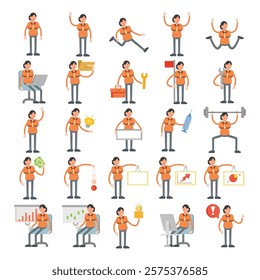 female office workers characters in different poses illustration set