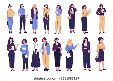 Female office workers set flat style illustration vector design