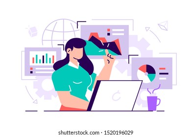 Tired Young Woman Working On Her Stock Vector (Royalty Free) 1408830185