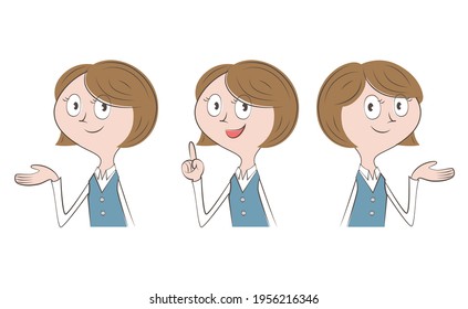 Female office workers in three types of poses