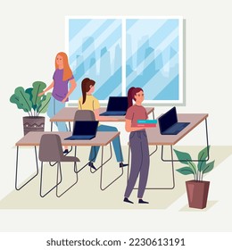 female office workers in workplace