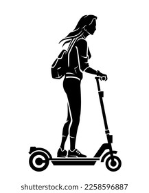 Female on Electric Scooter Ride Silhouette