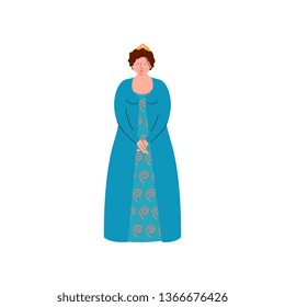 Female Opera Singer Performing On Stage, Beautiful Woman Giving Representation in Long Blue Dress Vector Illustration