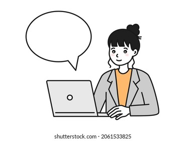 A female operating a computer Business parson